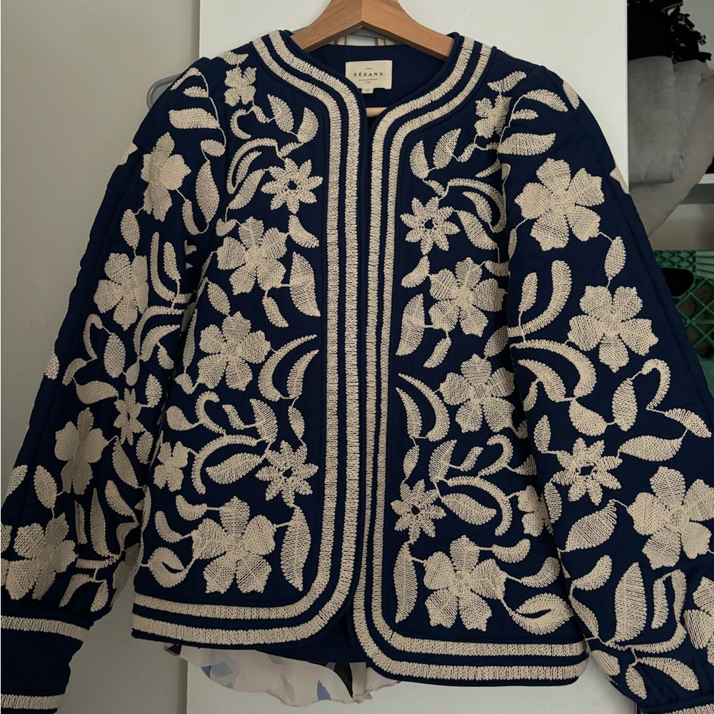 Sezane Ewan Jacket in blue/ecru (NWOT SOLD OUT)